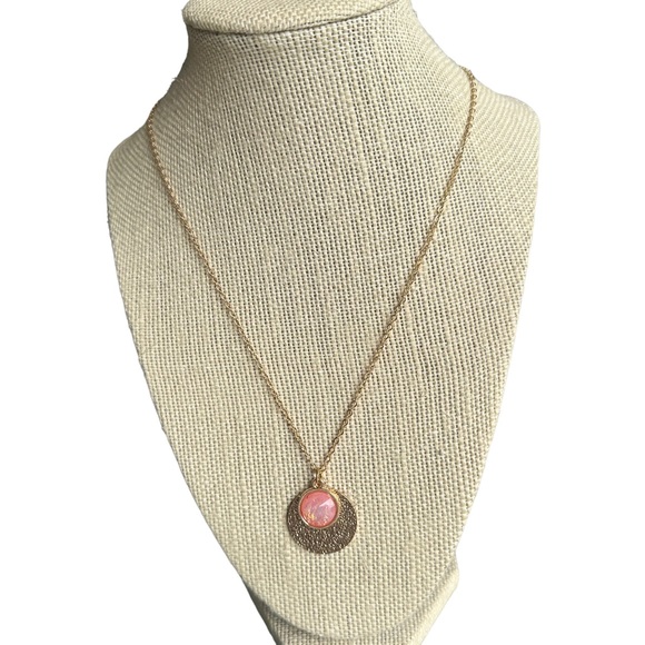 Gold and Peach Pendant Gold Necklace - Picture 5 of 6